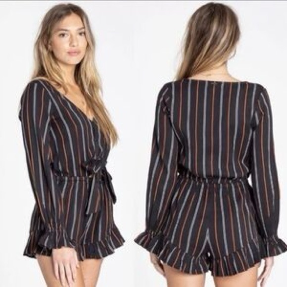 Billabong Pants - Billabong Play All Day Romper small black jumpsuit shorts long sleeve ruffle
